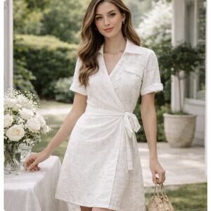 Vintage Diane Von Furstenberg Sz 2 White Taft Textured Wrap Paneled Lined Dress